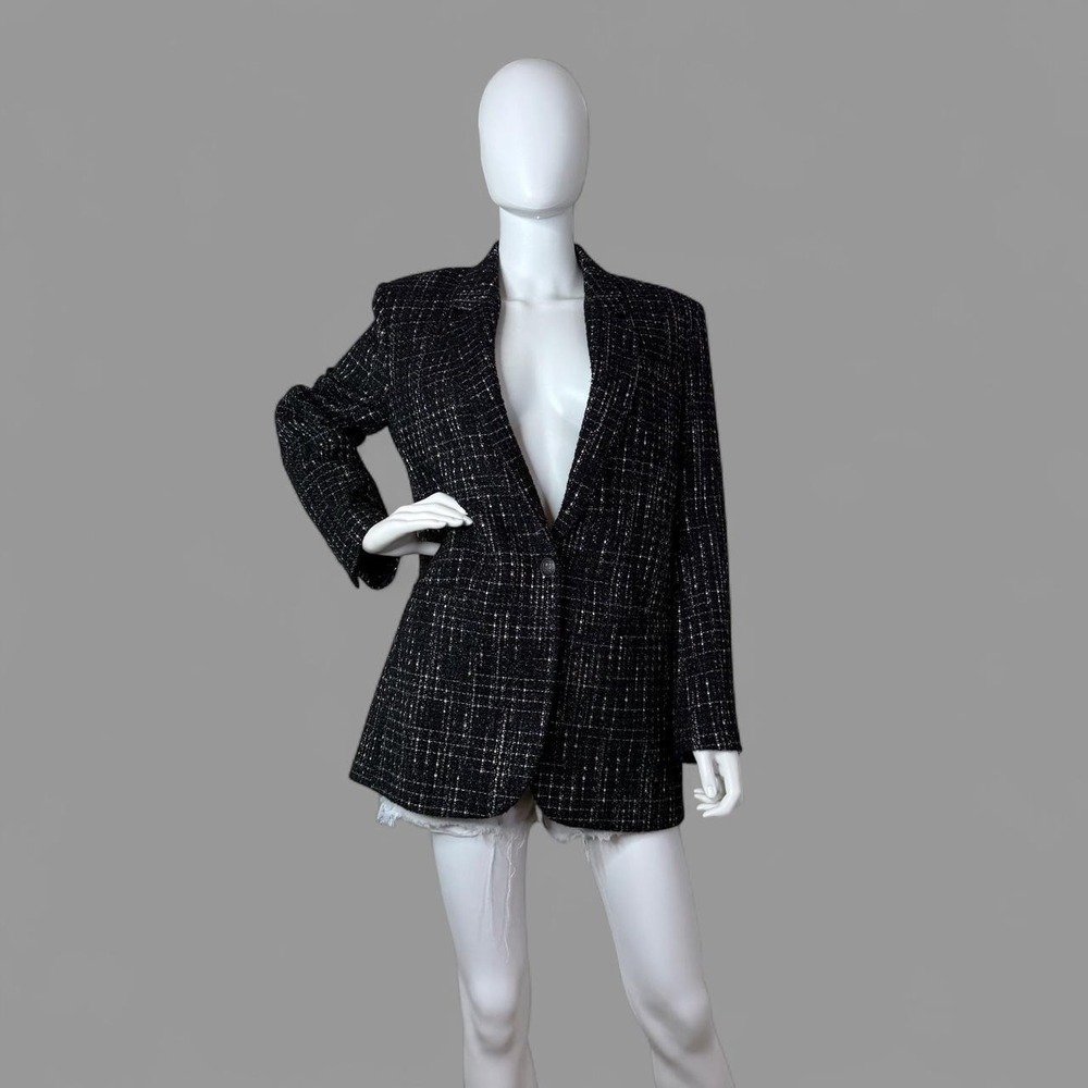 NWT The Kooples Black White Metallic Tweed Blazer FR 38 US 6 $595